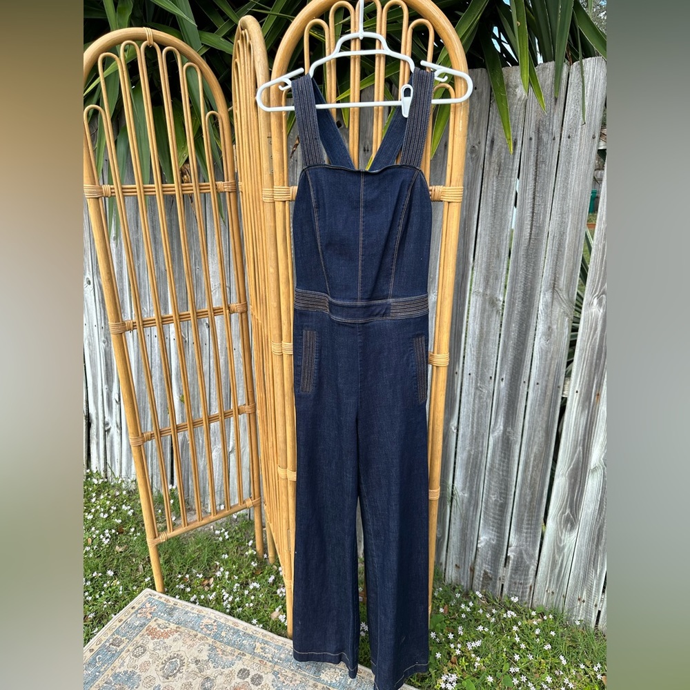 Open back denim jumpsuit